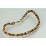 9ct rose gold rope twist bracelet, bolt ring clasp, length approx 19.5cm