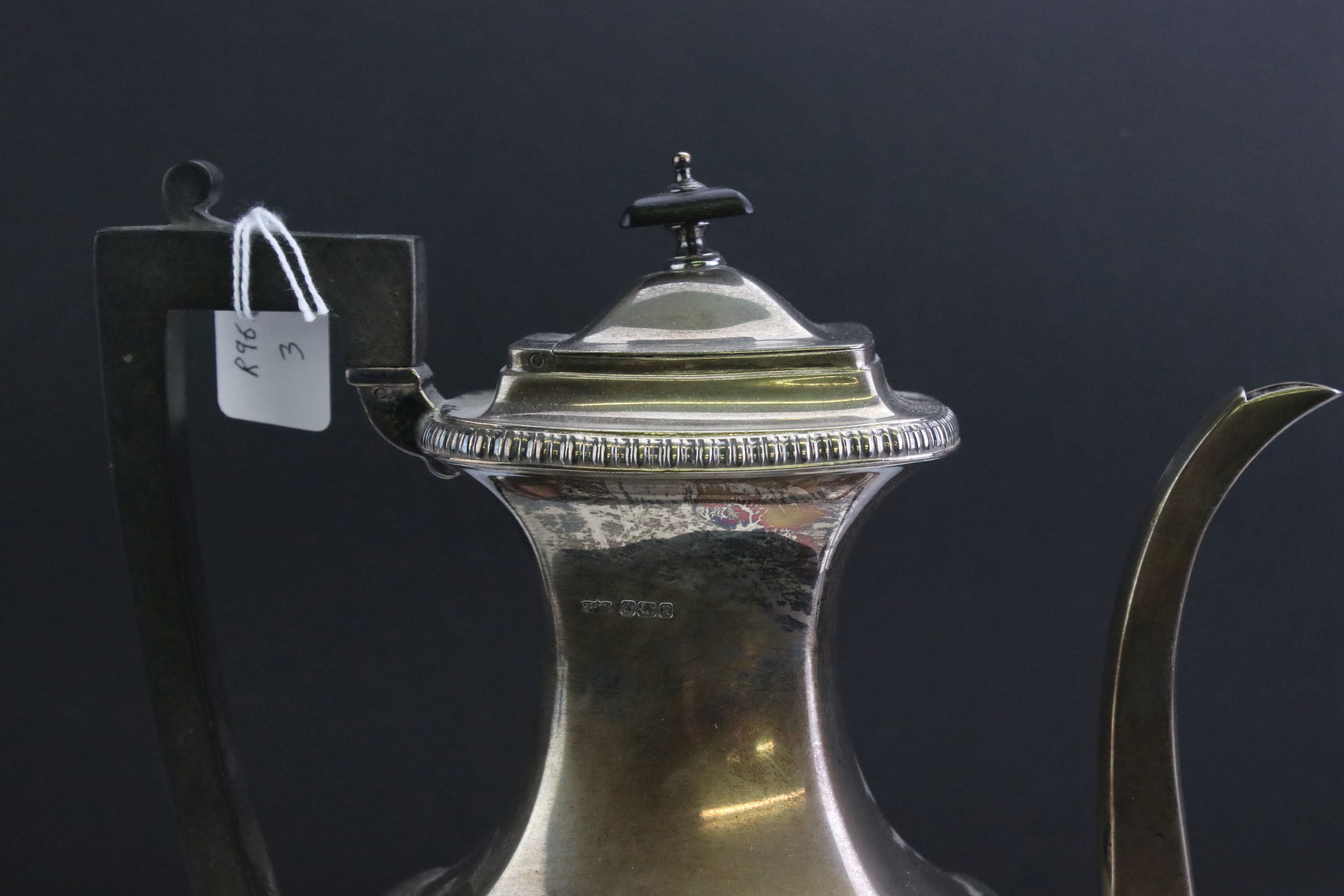 Edwardian James Dixon & Sons three piece silver tea service comprising a teapot with ebonised - Image 8 of 11