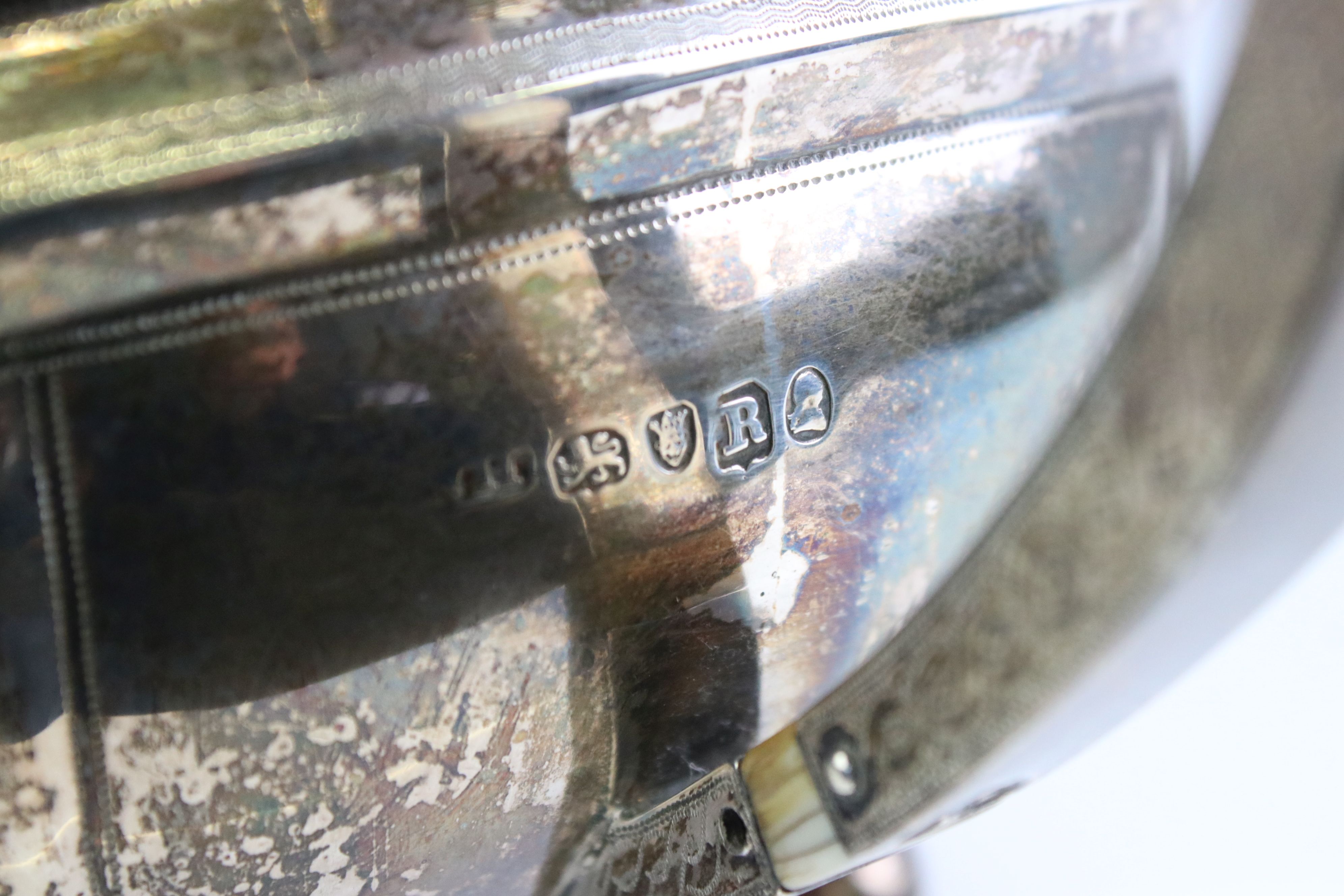 George III silver teapot raised on four ball feet, engraved floral and foliate decoration to the - Image 3 of 6