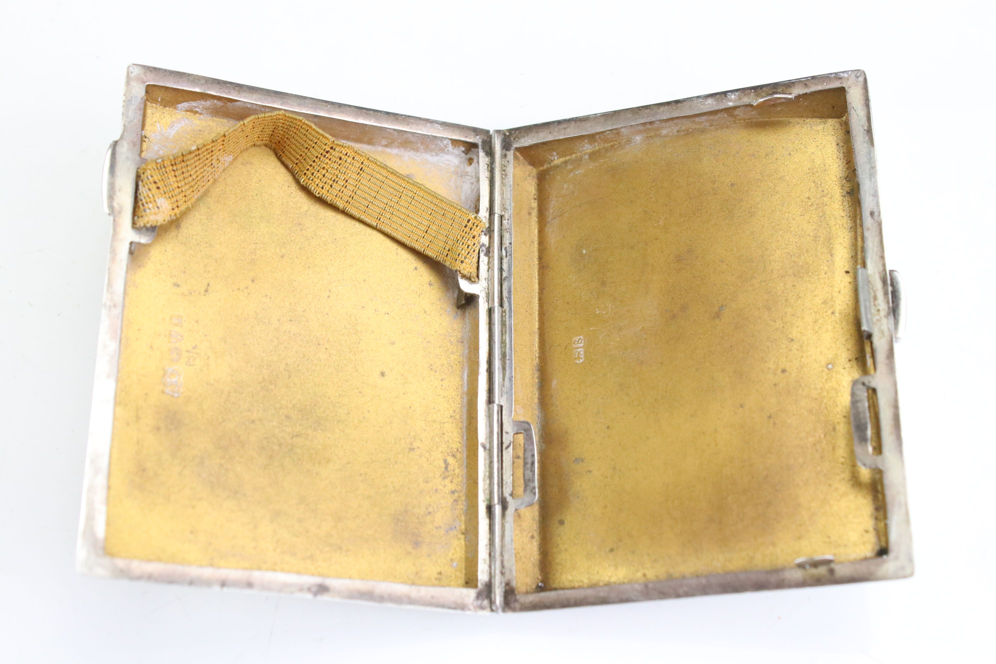 George V silver cigarette case of curved rectangular form, with engine turned striped decoration, - Image 4 of 5