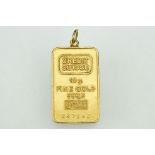 Gold ingot pendant, 10g, 999.9 fineness, 24ct, length approx 2.5cm