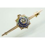 Enamelled 9ct rose gold sweetheart brooch, Royal Army Service Corps, length approx 48mm, hinged