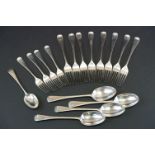 Edwardian Mappin Brothers part set of old English pattern silver cutlery, comprising four serving