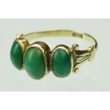 19th century turquoise gold ring, three oval cabochon cut green turquoise, the principle stone