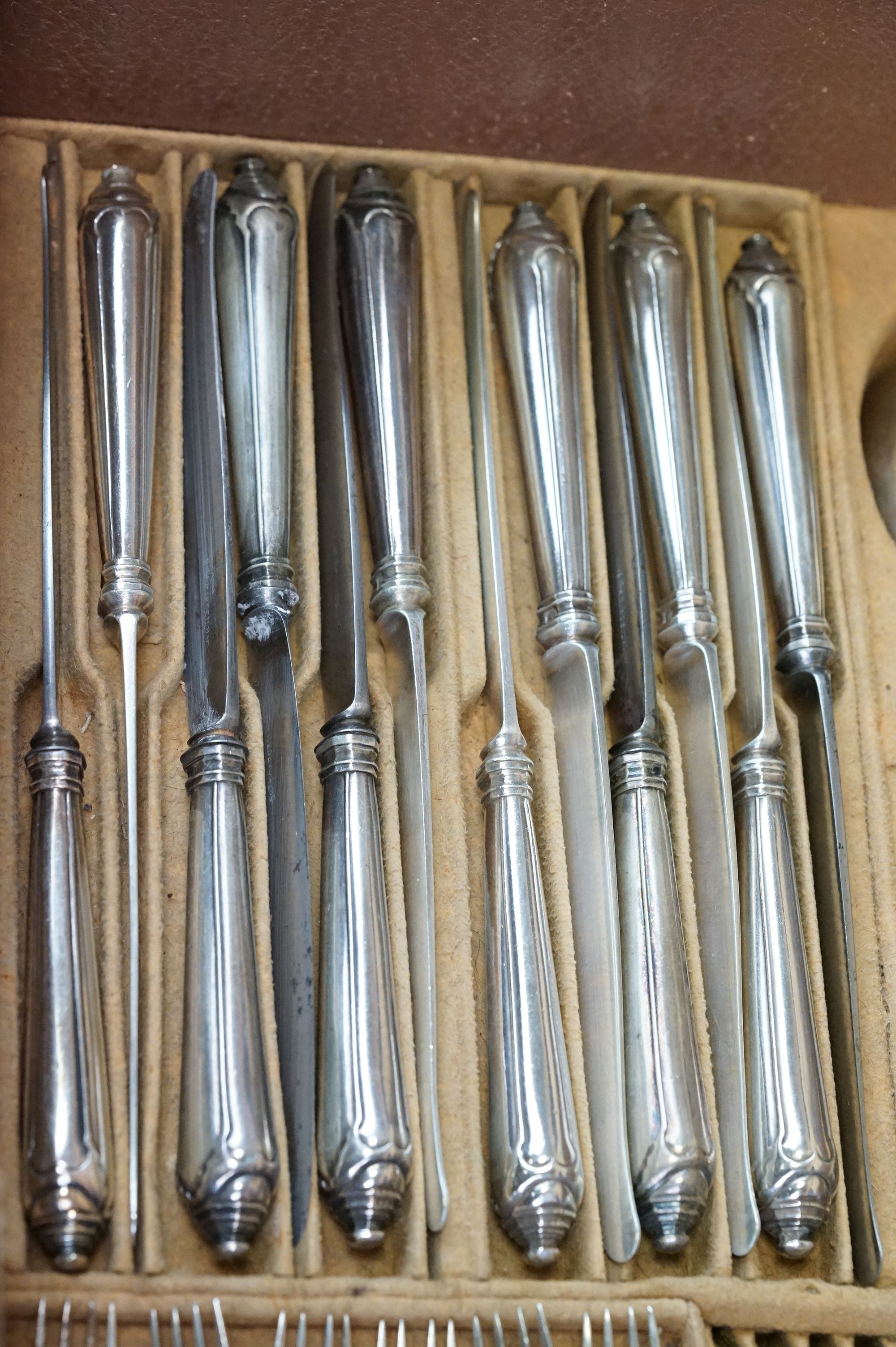 French silver canteen of cutlery for 12 place settings (one teaspoon missing, additional knives - Image 11 of 14