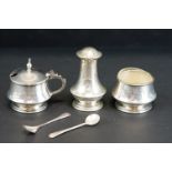 Early to mid 20th century Joseph Gloster three piece silver cruet set of plain polished form,