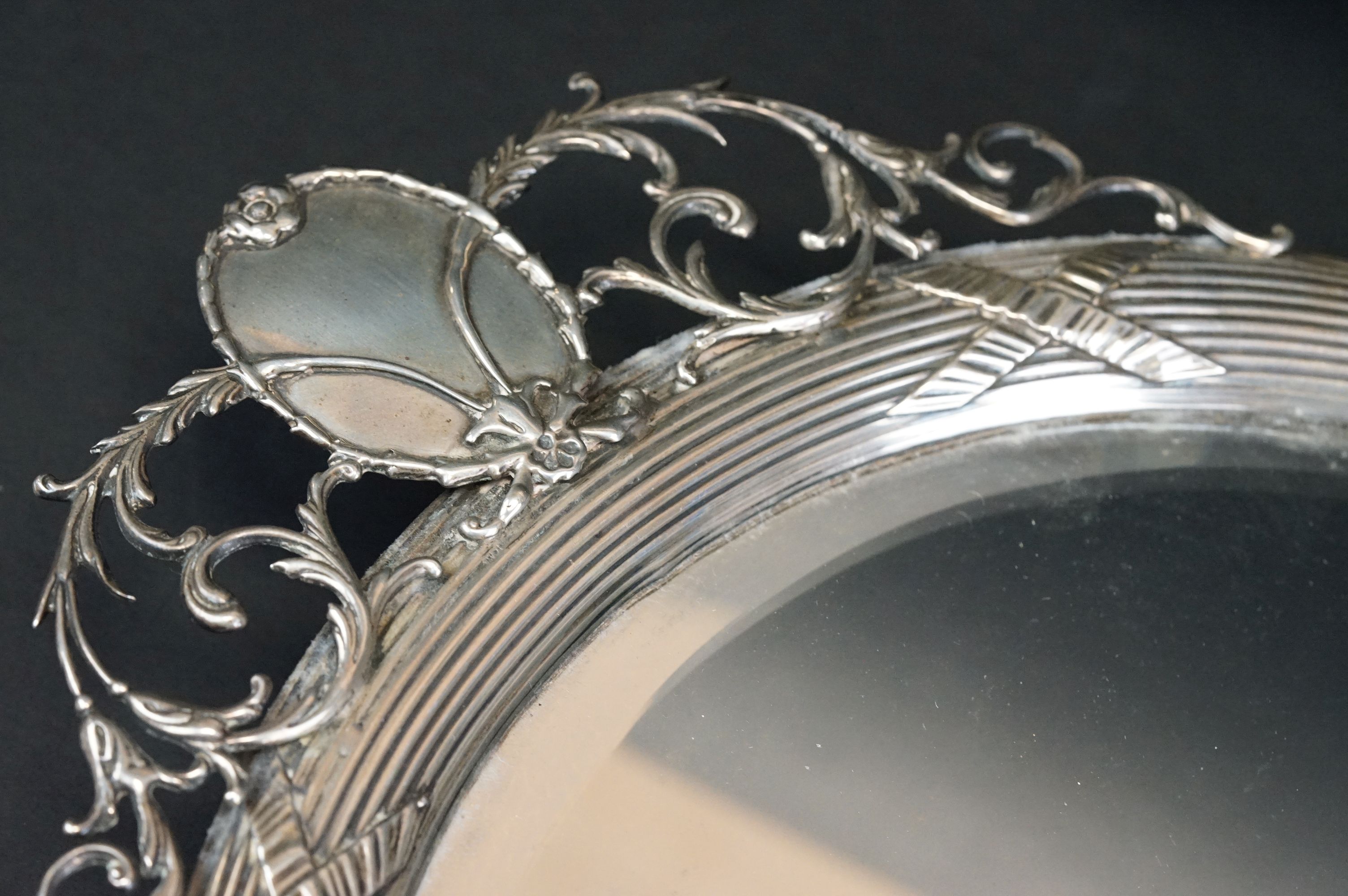 Silver salver raised on four scroll feet, plain polished, Chippendale style border, makers Adie - Image 8 of 11