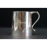 George VI small silver tankard of plain polished tapering form with a scrolled handle, inscribed '