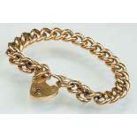 Edwardian 9ct rose gold curb link chain with padlock clasp and safety chain, each link hallmarked,