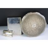 Elizabeth II Silver powder compact with all-over engine turned decoration and scalloped rim,