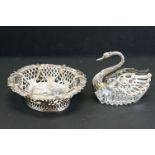 Silver and cut glass sugar bowl modelled as a swan, articulated wings, London import marks for 1989,