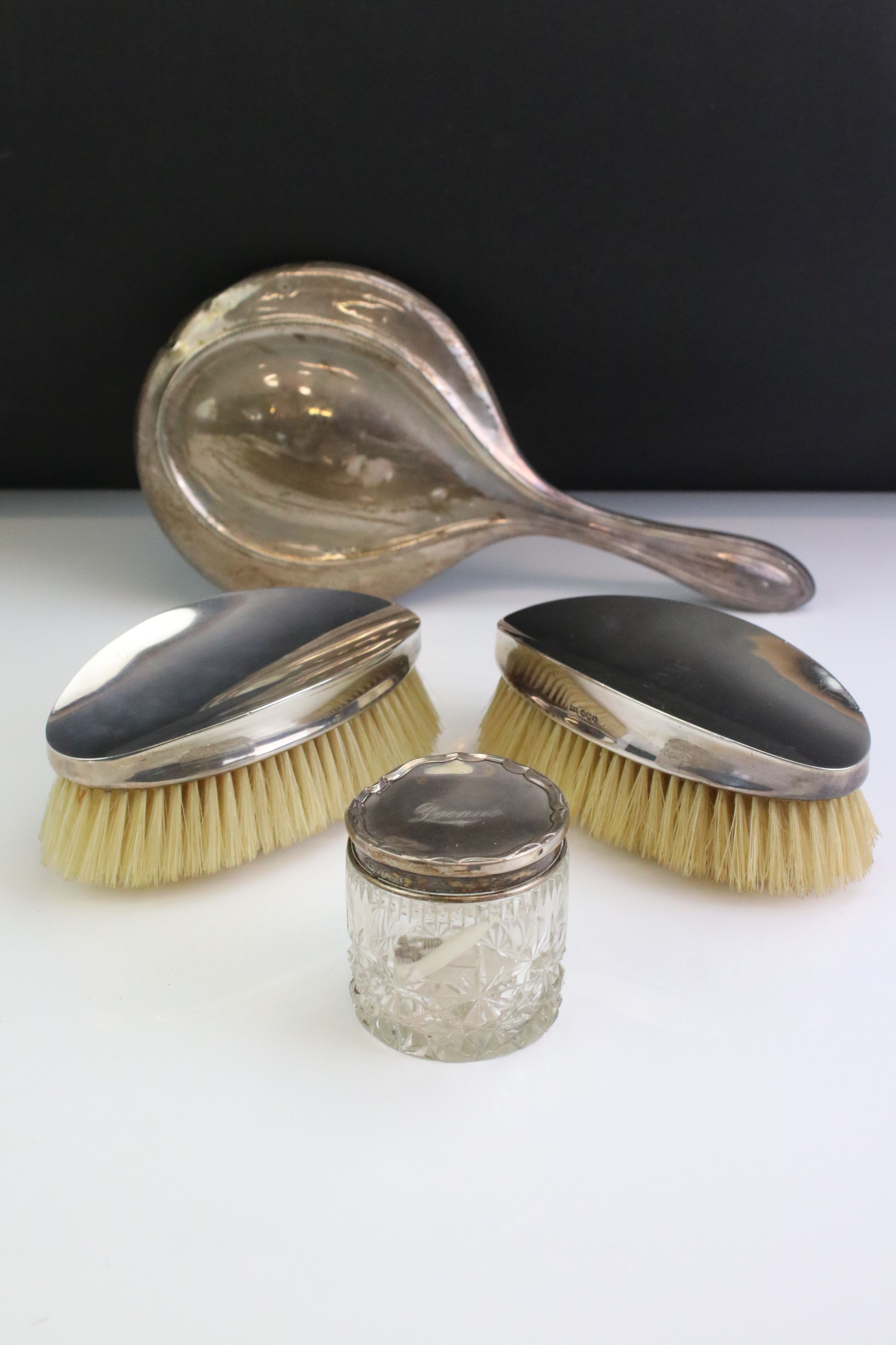 Pair of silver backed brushes, one with engraved initials JDW and dated 1922; makers Walker & - Image 2 of 8