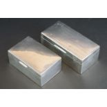 Two silver rectangular cigarette boxes with engine turned decoration, hinged lids, twin-