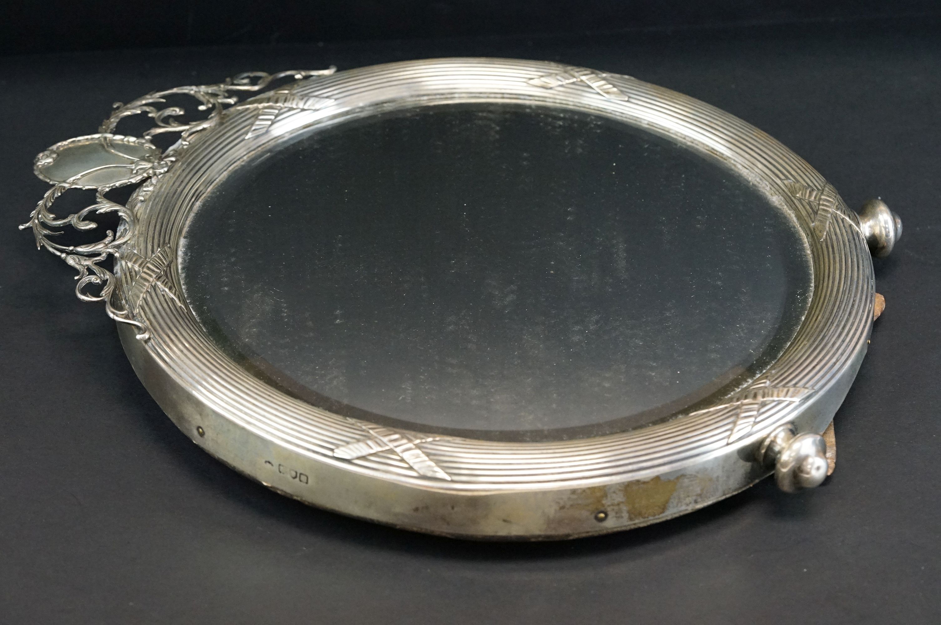 Silver salver raised on four scroll feet, plain polished, Chippendale style border, makers Adie - Image 7 of 11