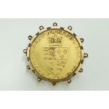 George III full spade guinea coin brooch, dated 1787 in yellow metal mount