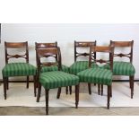 Set of Six Late George III Mahogany Dining Chairs with rectangular backs, stuff over seats and front