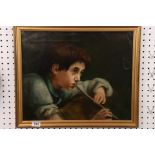 Italianate Oil Painting of a Boy with a Tin Whistle, 49cm x 40cm, gilt framed