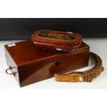 Victorian mahogany writing slope, with green leather covered slope, storage compartments and two