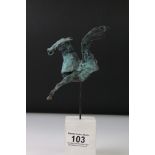 Bronze fragment of a flying horse, approx. 14cm, on polished stone plinth, overall approx. 22cm