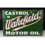 Advertising - Reproduction Castrol Motor Oil Wakefield enamel sign on green ground, 60cm long