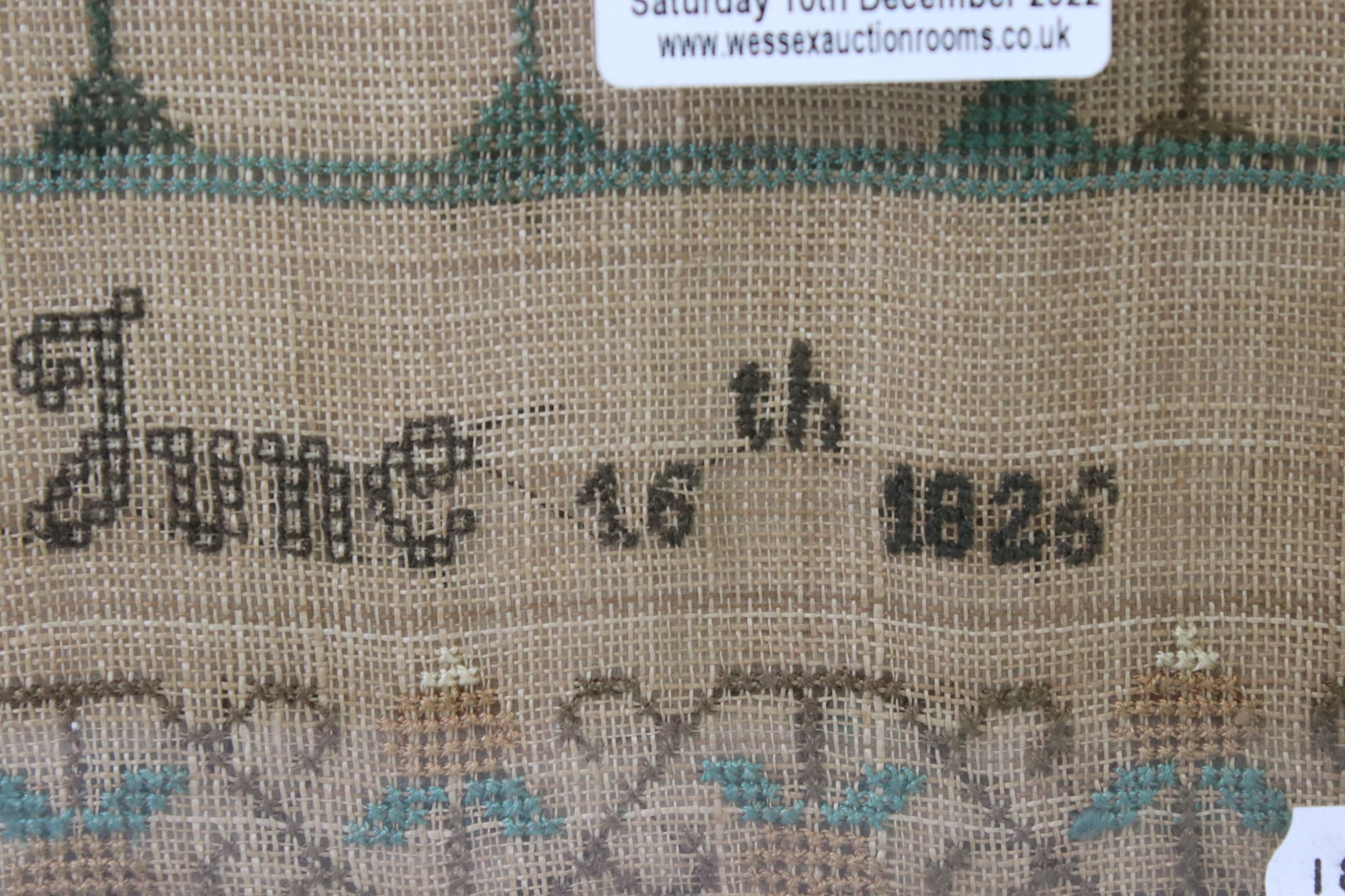 Early 19th century needlework sampler by Mary Bank, dated June 16th 1826, featuring a house, - Image 5 of 7