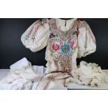 Victorian / Edwardian Child's Cream Silk Dress and Jacket together with a Christening Gown, Linen