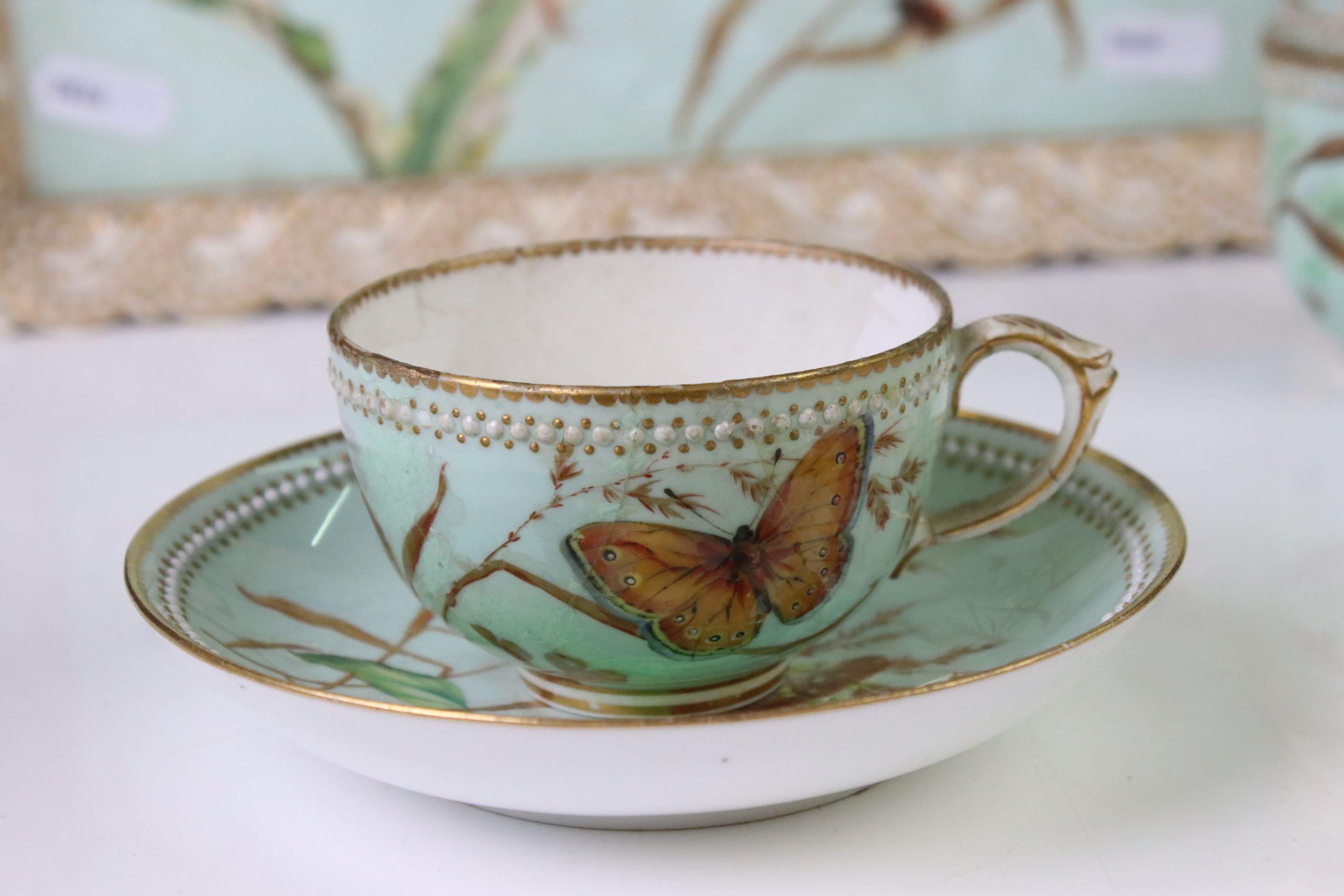 Royal Worcester porcelain cabaret tea set with hand painted butterfly, floral and foliate - Image 10 of 18