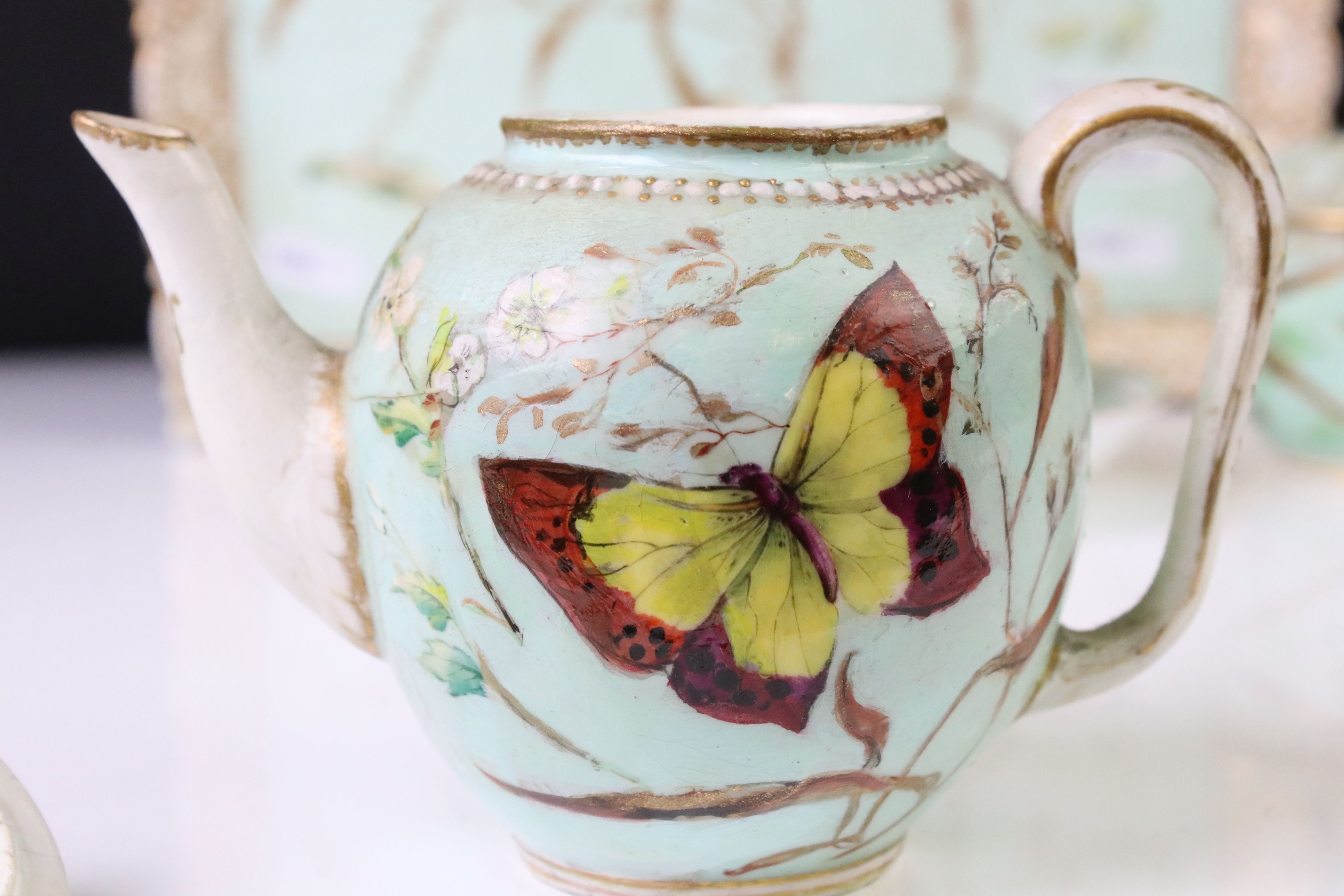 Royal Worcester porcelain cabaret tea set with hand painted butterfly, floral and foliate - Image 8 of 18