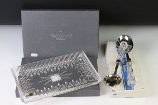 Waterford Crystal 2 piece salad serving set with moulded glass handles and silver plated bowls,