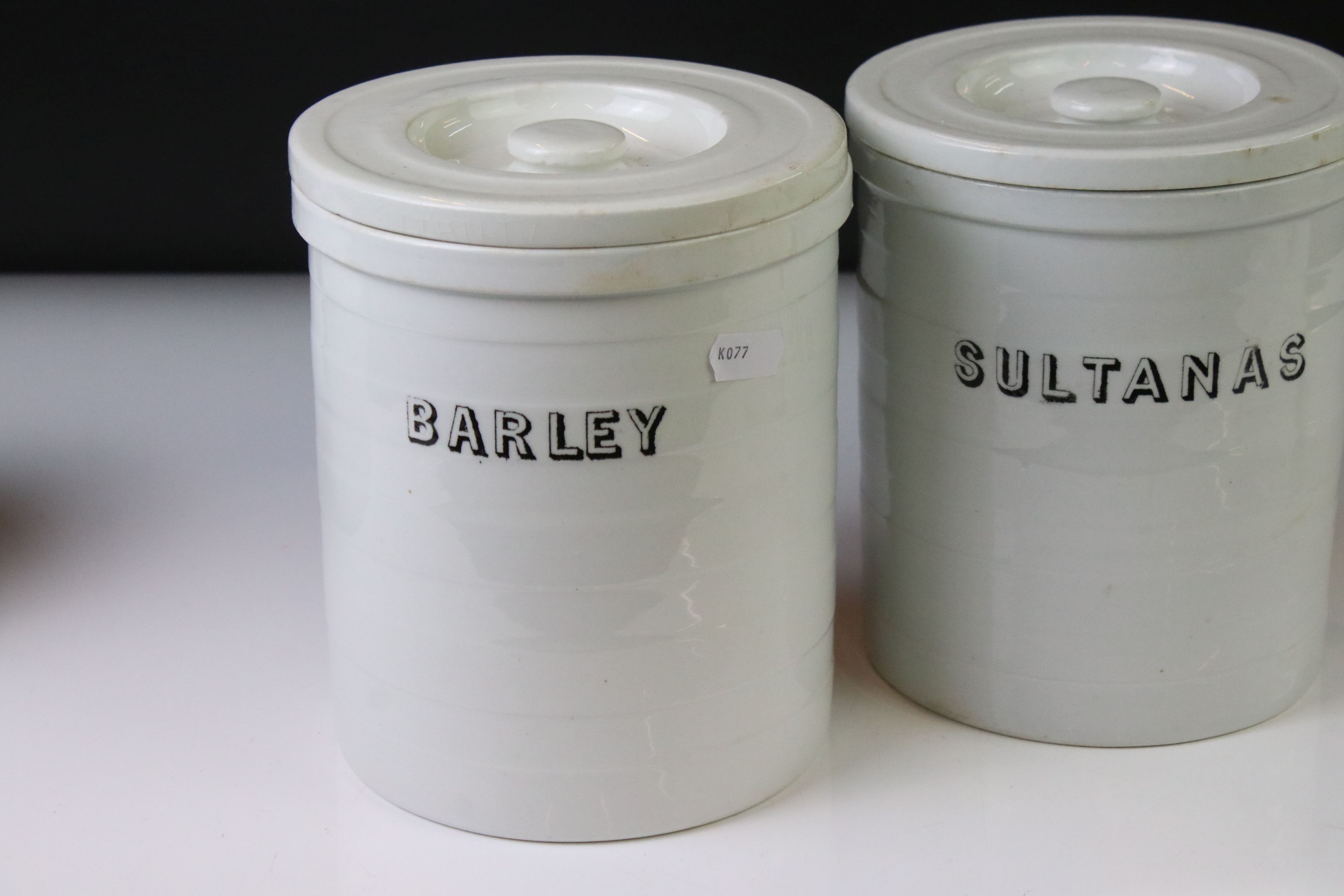 Two Cetem Ware ceramic lidded storage jars (sultanas and barley), approx 17.5cm high, together - Image 3 of 7