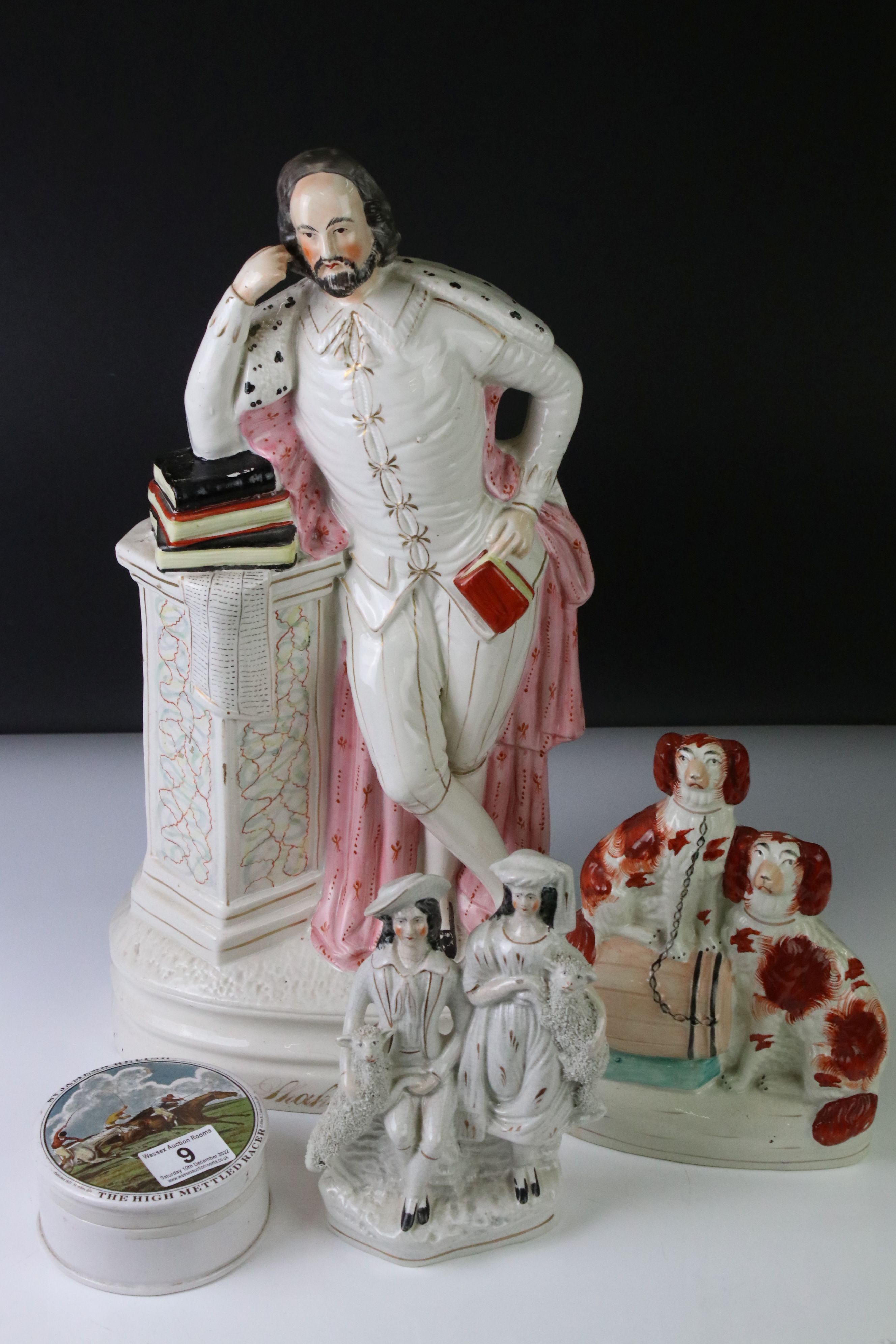 19th Century Staffordshire figure of William Shakespeare, 47cm high, together with two 19th