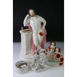 19th Century Staffordshire figure of William Shakespeare, 47cm high, together with two 19th