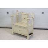 Vintage painted hall seat with stick stand & lift up box seat