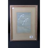 Ian Houston (1934-2021) Watercolour of two Spoonbills in flight, signed and dated 1954, 17cm x 24cm,