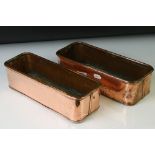Pair of vintage copper planters of rectangular form, with rolled upper rims, measure approx 30cm
