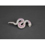 Silver marcasite and ruby snake brooch