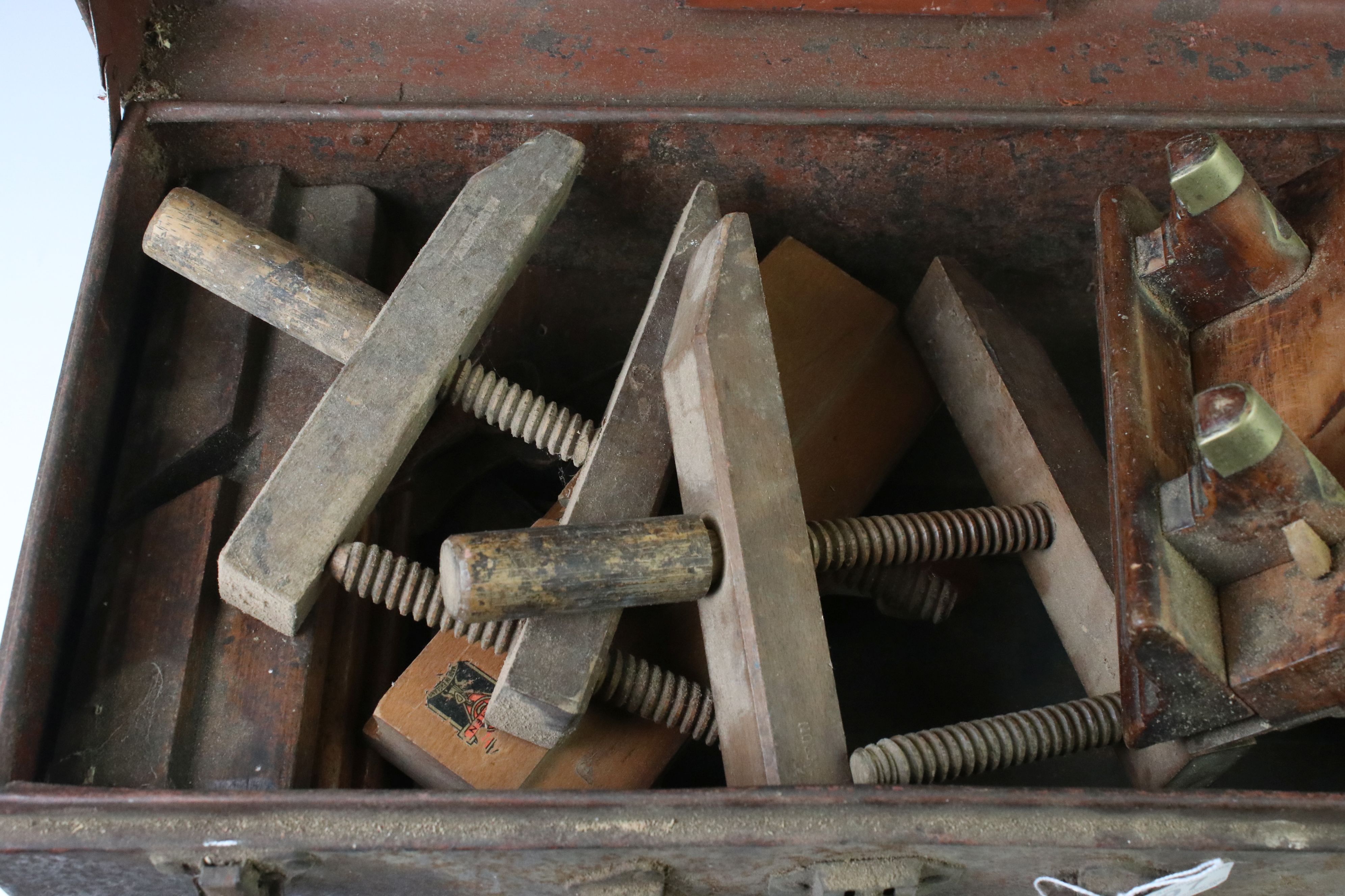 19th / Early 20th century Wooden Plough Plane with brass mounts together with five further Wooden - Image 3 of 4