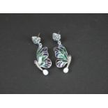 Pair of silver and plique-a-jour butterfly style earrings