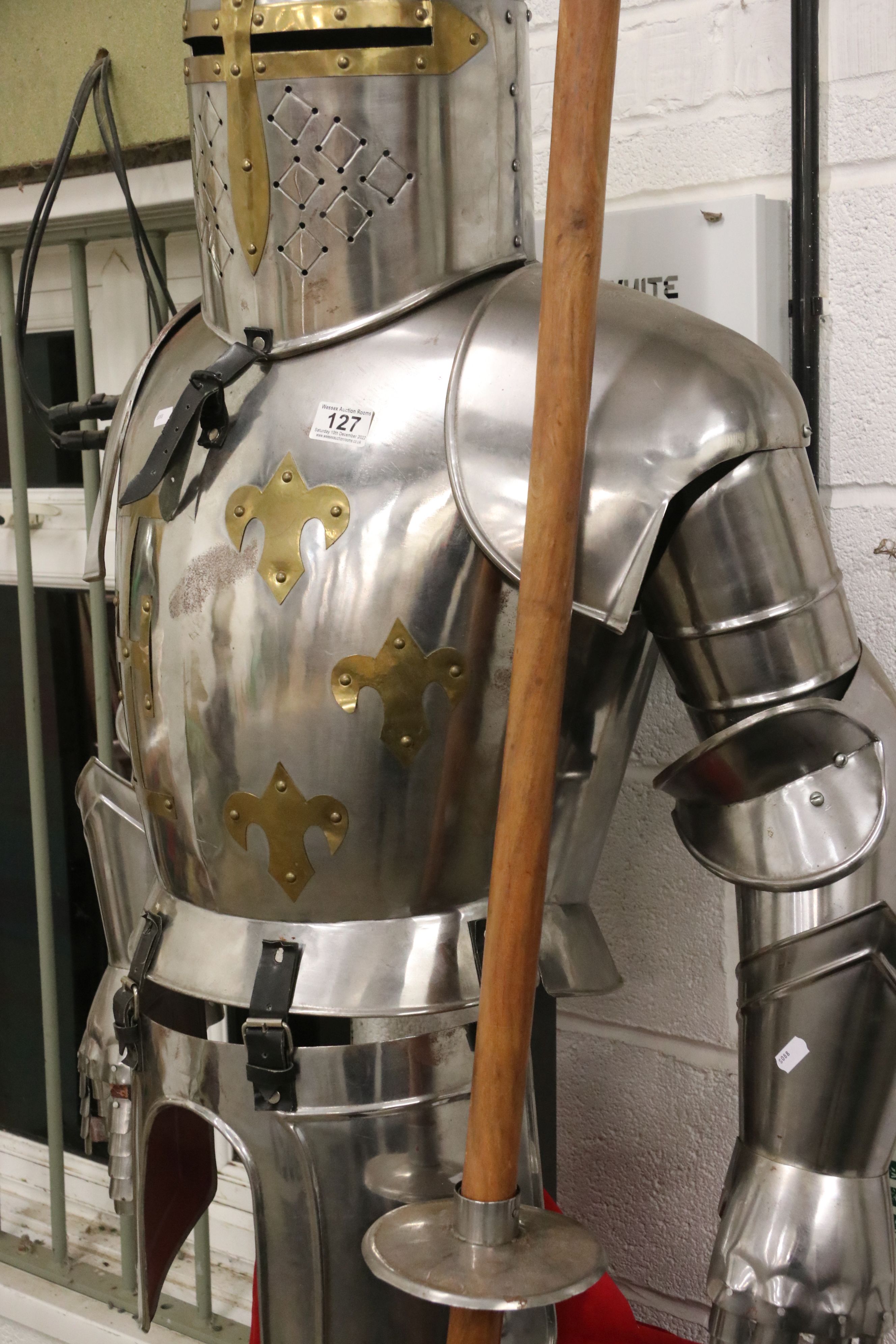 Full Size Replica Suit of Armour constructed of sheet metal, complete with a Lance, Sword in - Image 4 of 6