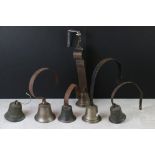 Five Late 19th / Early 20th century Servant Bells on metal brackets plus one other bell