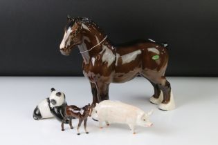 Beswick brown gloss shire horse with original paper label, 26.5cm high, together with a Beswick