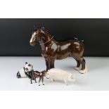 Beswick brown gloss shire horse with original paper label, 26.5cm high, together with a Beswick