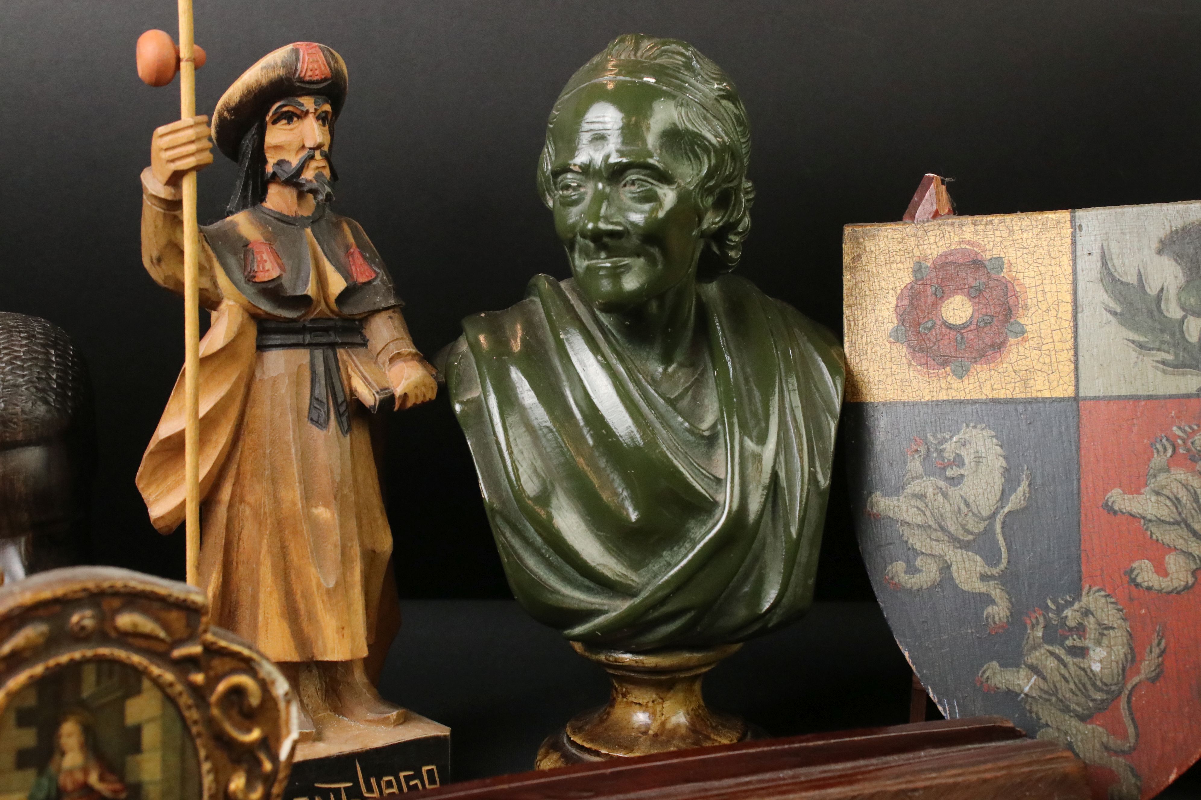 Mixed lot including Four Busts, Hardwood Stand, Carved Sant-Yago figure, Oak Box in the form of a - Image 4 of 7