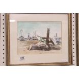 Hugh Ralph Micklem (British 1918 - 2009) Watercolour of Boats on a Beach, signed lower right and