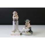 Two Royal Copenhagen porcelain figures to include a faun playing a mouth organ seated on fluted