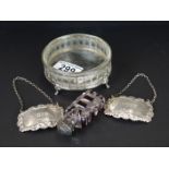 A small group of silver collectables to include a hallmarked dish with clear glass liner, two