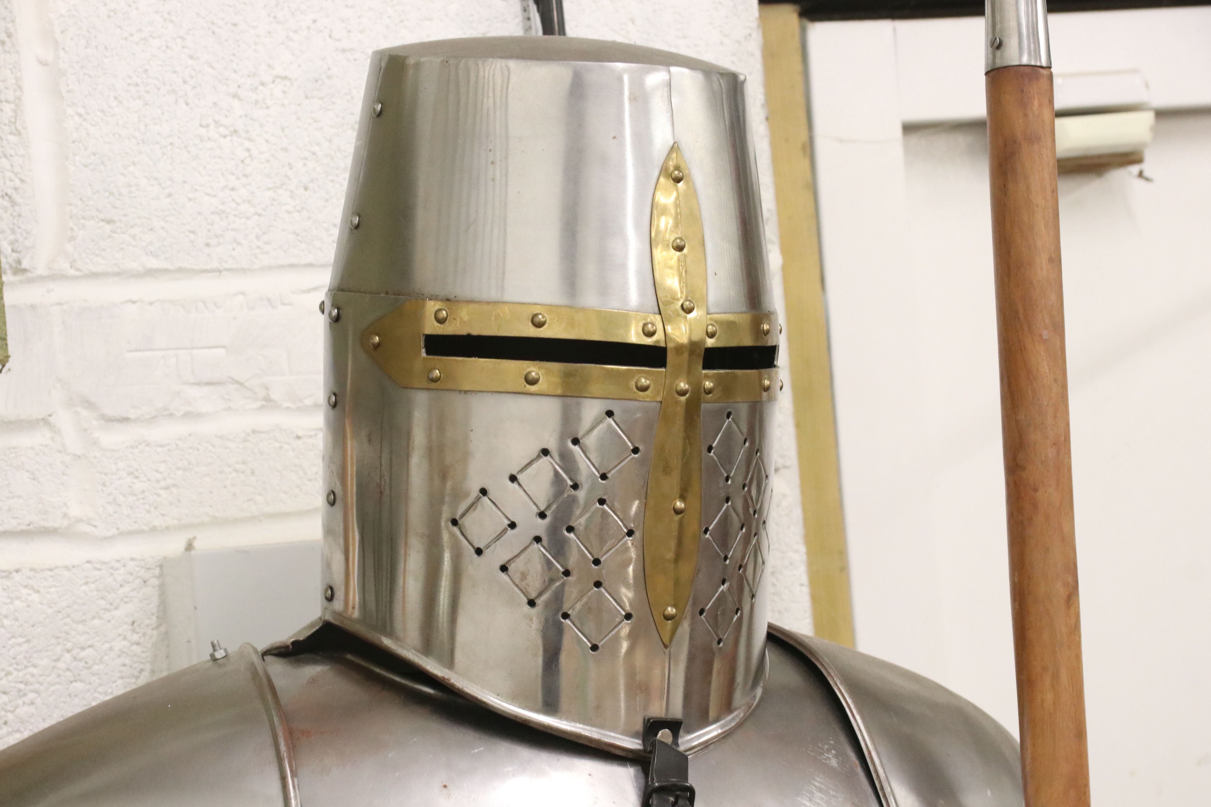 Full Size Replica Suit of Armour constructed of sheet metal, complete with a Lance, Sword in - Image 2 of 6