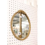 Small Gilt Framed Oval Wall Mirror, 34cm x 28cm