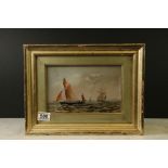 19th century oil on board, marine scene with sailboats at full mast, signed with monogram