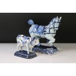 19th Century Dutch Delft Blue and White pottery model of a prancing horse by Jacobus Halder, with